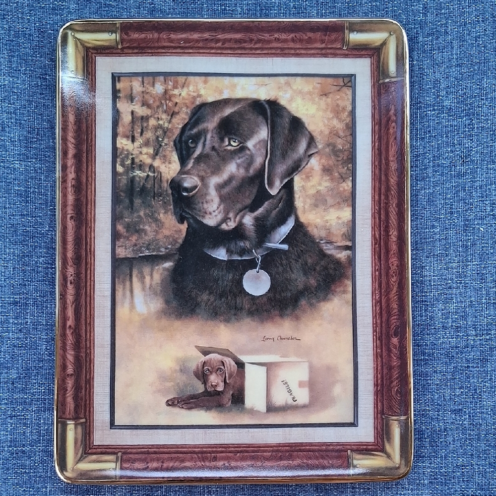 Charming Dog Portrait Tray with Brown and Gold Accents
